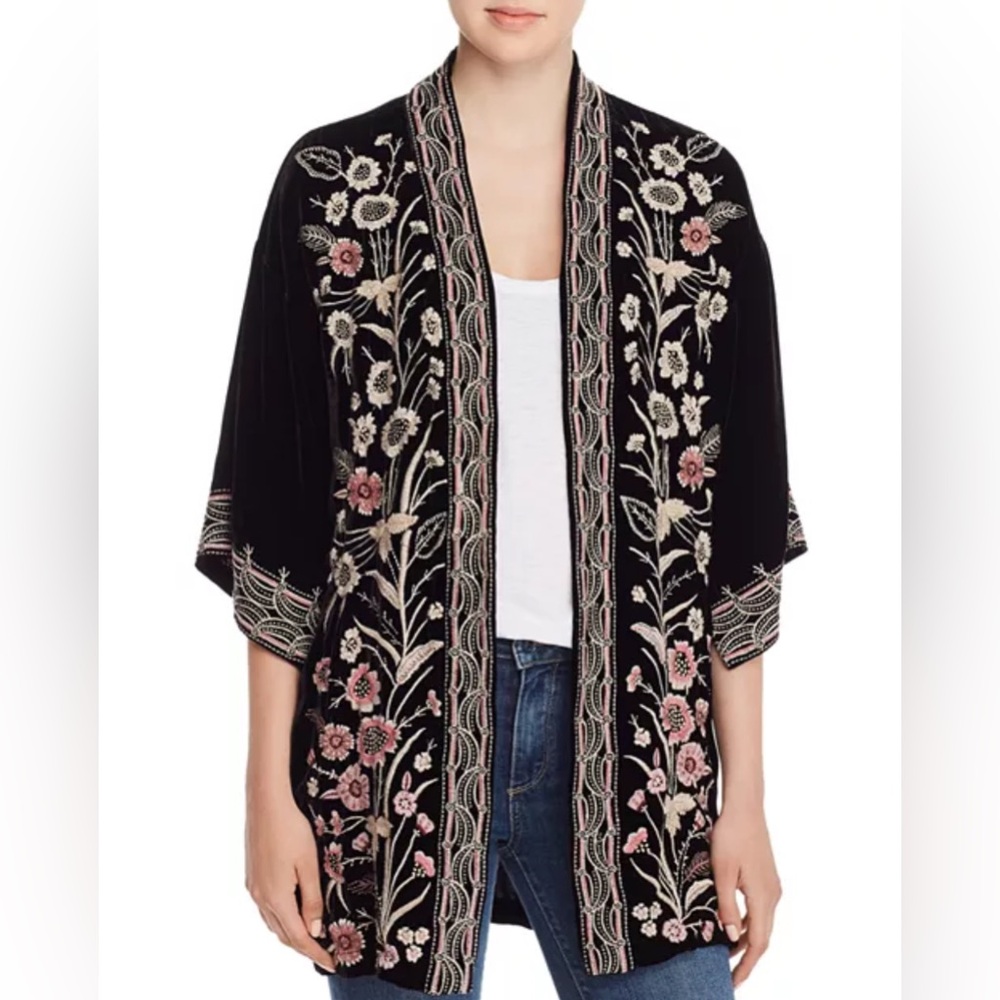 Johnny Was Rosa Embroidered Velvet Kimono - XS